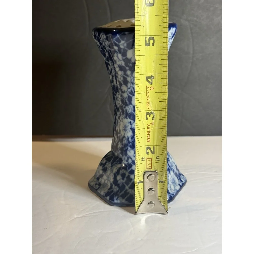 Victoria Ironstone Blue White Floral Flower Frog Vase Chinoiserie 5.5